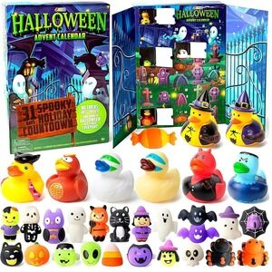 Halloween Mochi Squishy Toys and Rubber Duck Surprise Toy Set, Holiday CountDown